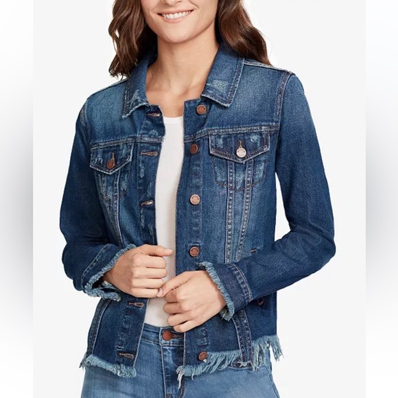 William Rast Jackets & Blazers - WILLIAM RAST Frayed Denim Trucker Jacket size women’s large (bin T)